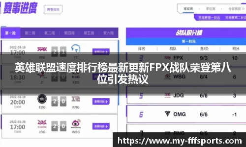 英雄联盟速度排行榜最新更新FPX战队荣登第八位引发热议